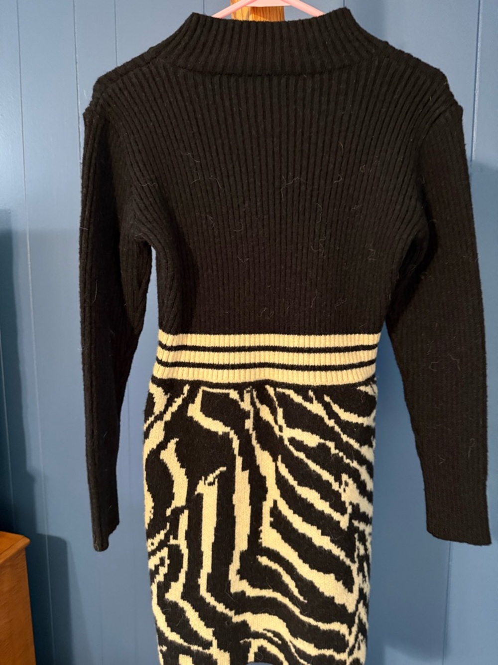 SHEIN Black and Cream Ribbed Zebra Knit Dress